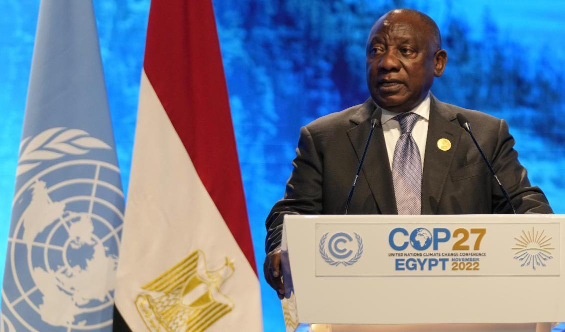 Sydafrikas president Cyril Ramaphosa på mötet COP27 i Egypten. Foto: Peter Dejong/AP/TT