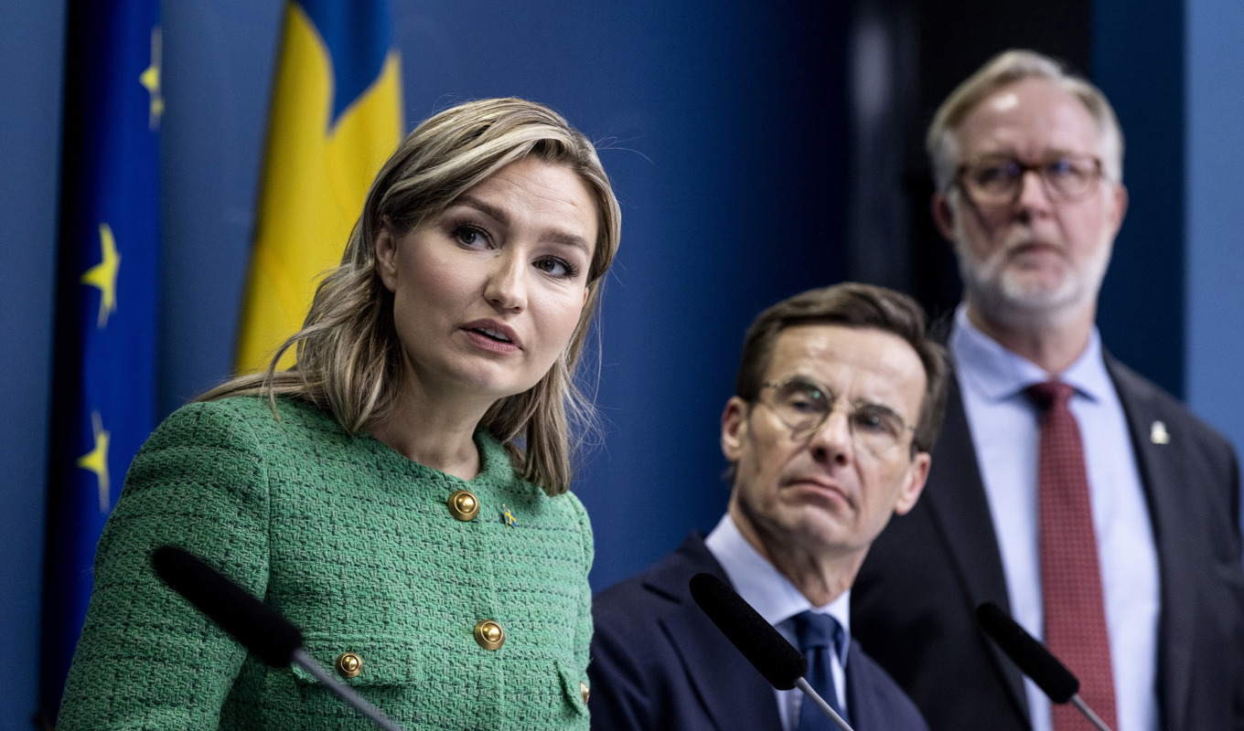 Nyss var de i opposition. Nu är Ebba Busch (KD), Ulf Kristersson (M) och Johan Pehrson (L) i regeringsställning. Arkivbild. Foto: Christine Olsson/TT