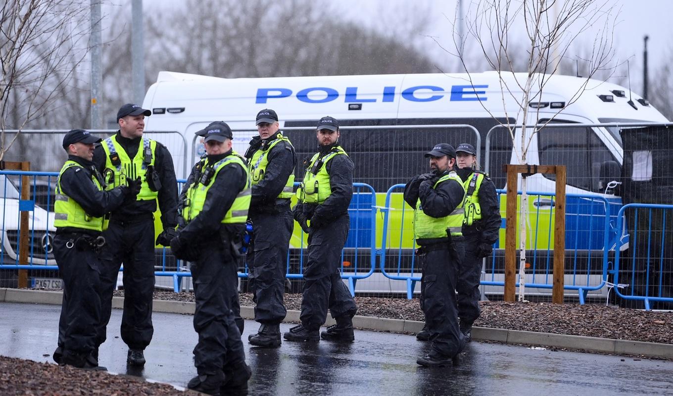 Poliser i Leeds i Storbritannien den 20 februari 2022. Foto: Laurence Griffiths/Getty Images