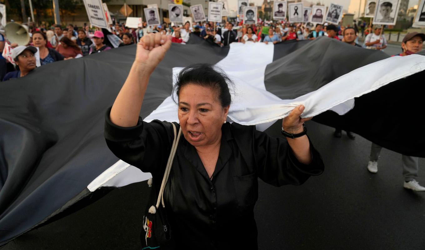 Demonstration i huvudstaden Lima i torsdags mot landets president Dina Boluarte. Foto: Martin Mejia/AP/TT