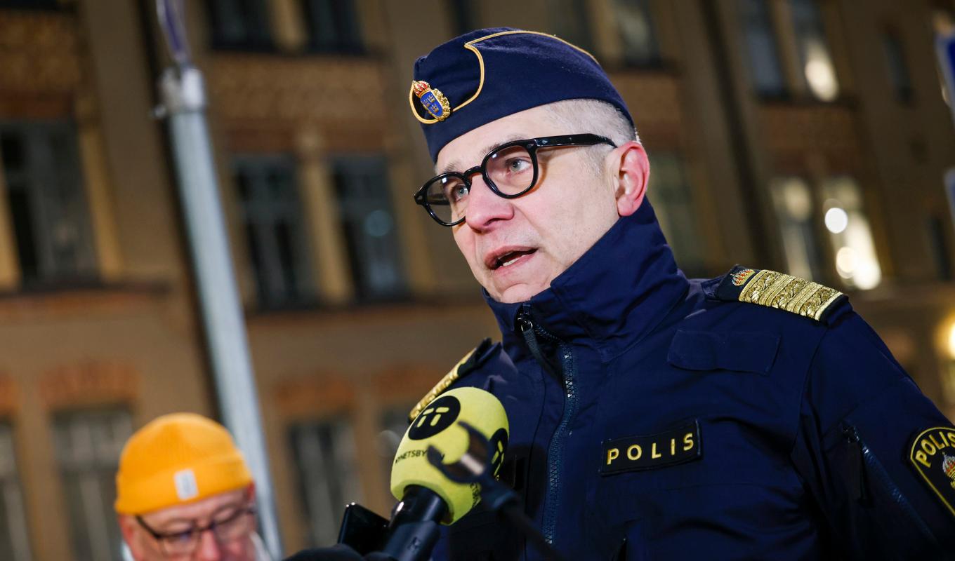 Rikspolischef Anders Thornberg på pressträff med anledning av det grova våldet och situationen i polisregion Stockholm. Foto: Fredrik Persson/TT