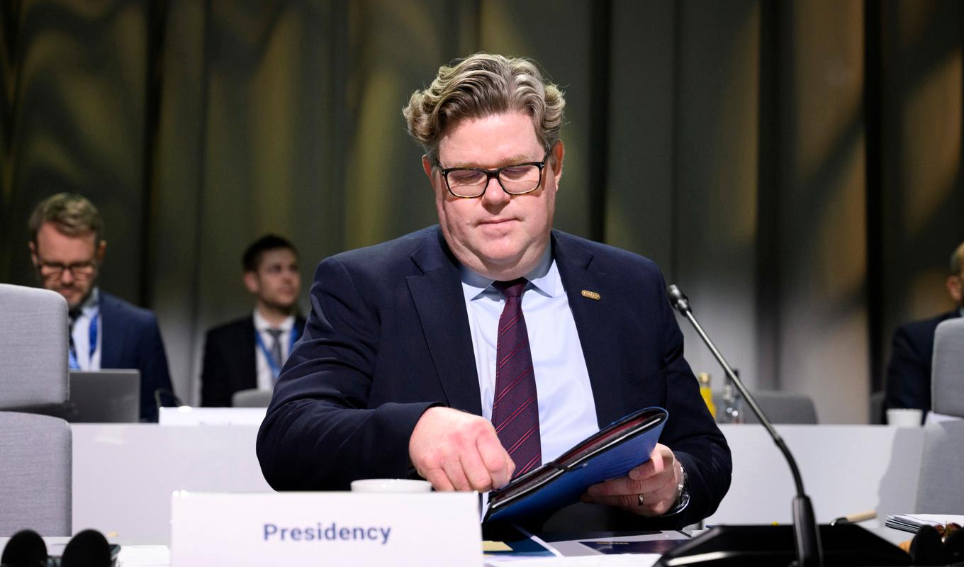 Sveriges justitieminister Gunnar Strömmer leder arbetet i EU:s ministerråd. Foto: Jessica Gow/TT