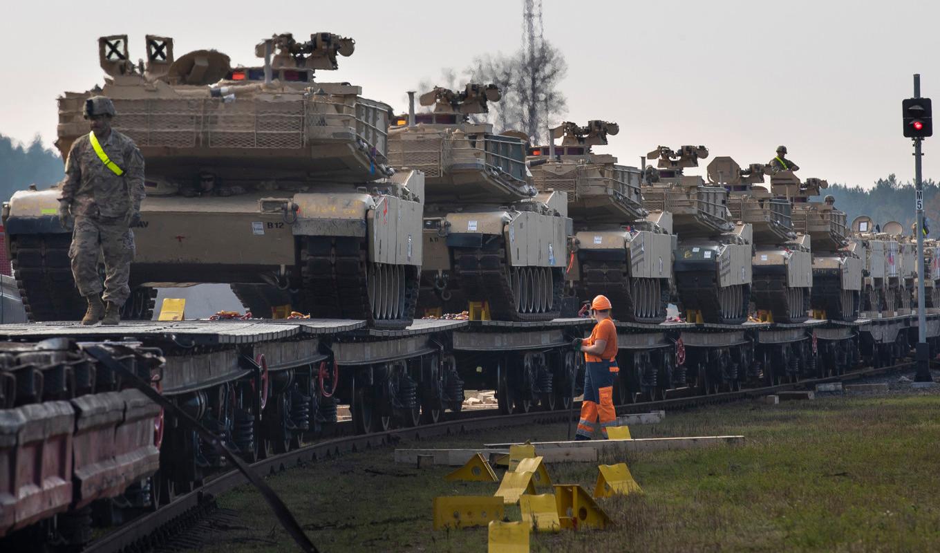 Amerikanska Abrams-stridsvagnar. Arkivbild. Foto: Mindaugas Kulbis/AP/TT