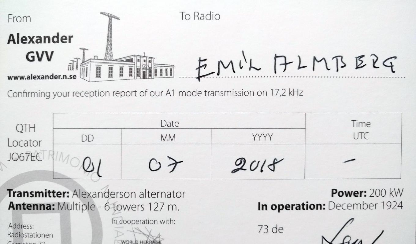 Jag har faktiskt papper på att jag har lyssnat på radio, ett QSL-intyg på mottagande av Grimetons utsändningar. Foto: Emil Almberg