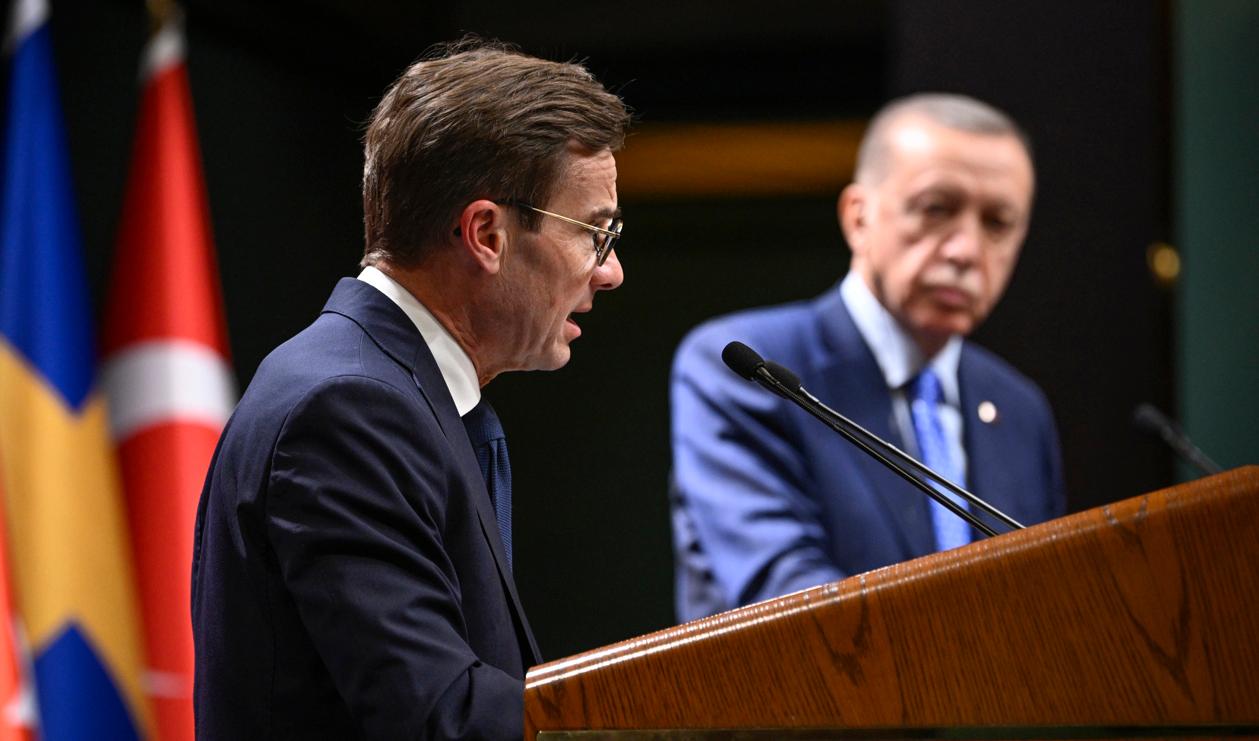 Sveriges statsminister Ulf Kristersson (M) och Turkiets president Recep Tayyip Erdogan i Ankara i november. Arkivbild. Foto: Henrik Montgomery/TT