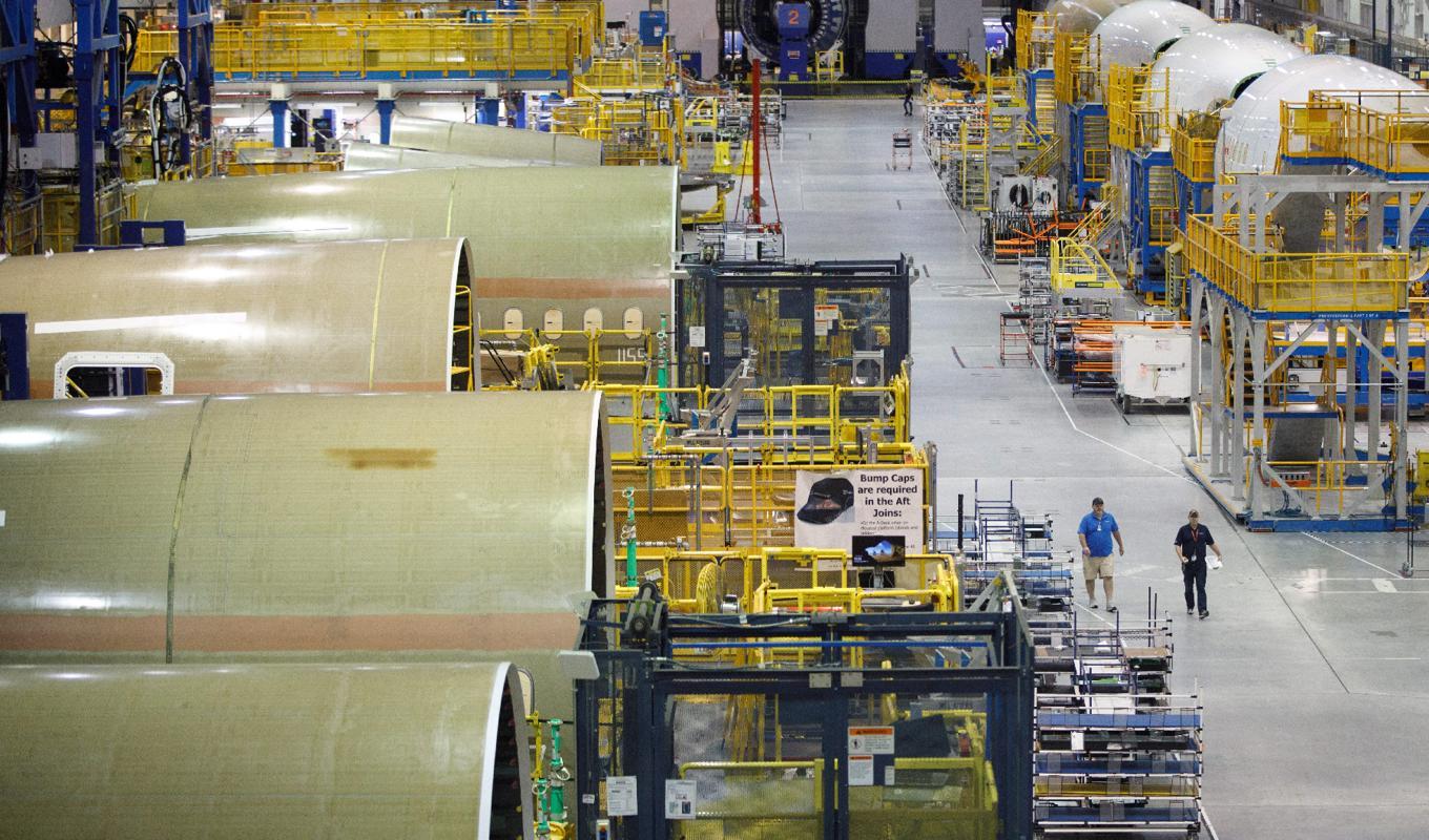 Flygplanstillverkning i Boeings fabrik i North Charleston i delstaten South Carolina. Trump vill satsa mycket på att återta tillverkningsindustrin till USA om han blir vald. Foto: Logan Cyrus/AFP via Getty Images