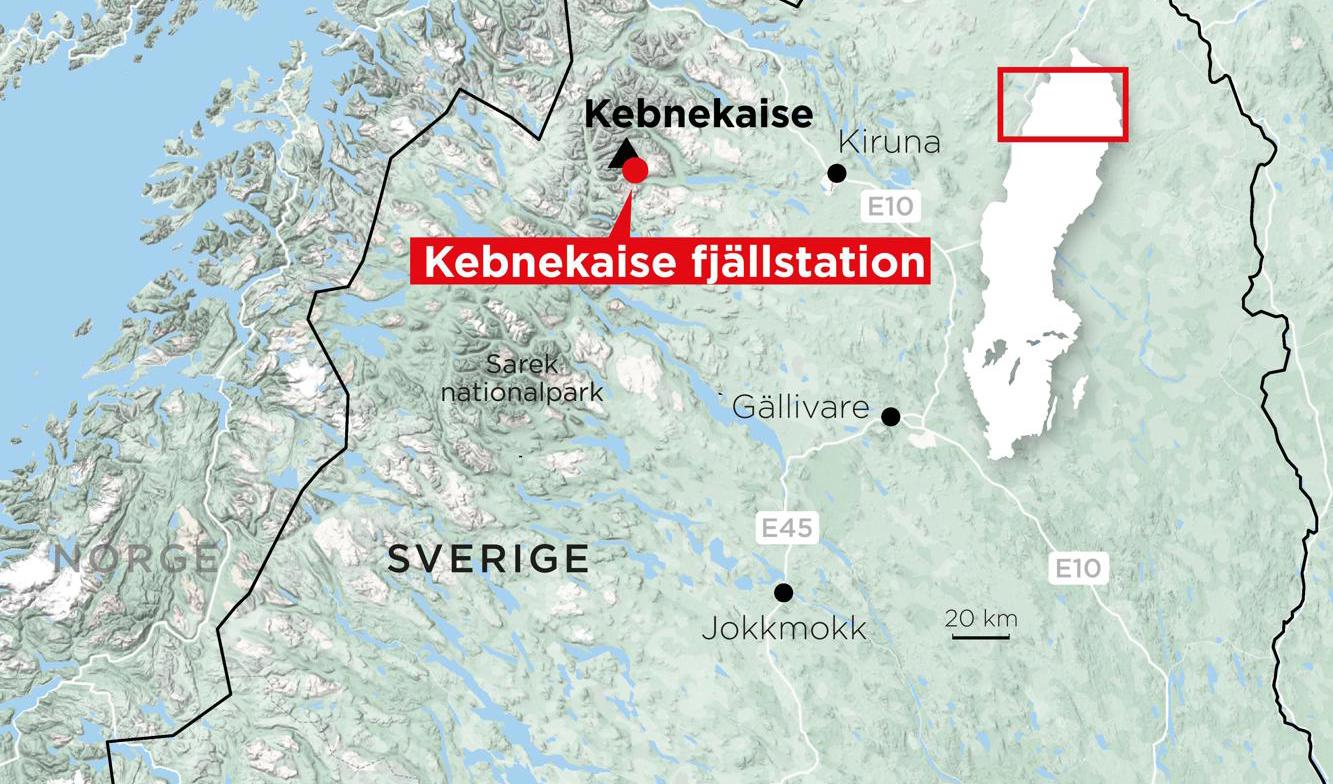 Det varma och blåsiga vädret gör att det inte går att ta sig ner från Kebnekaise fjällstation. Foto: Anders Humlebo/TT