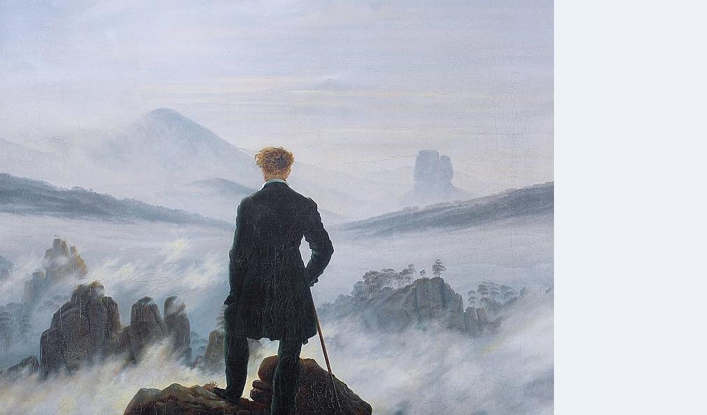 Caspar David Friedrichs Vandraren över dimhavet (1818) är nog en bild som många får på näthinnan när de tänker på romantiken. Foto: Public Domain