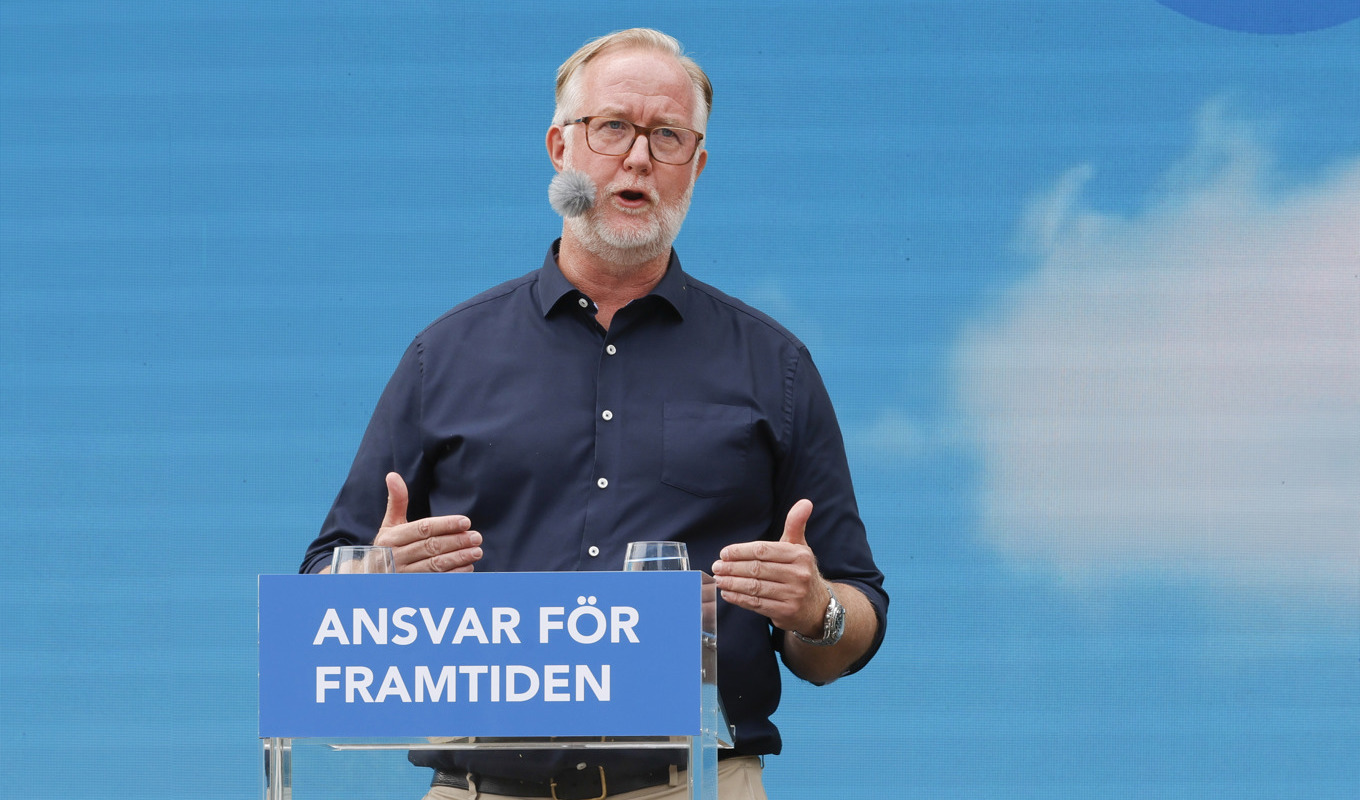 Liberalernas Johan Pehrson håller sitt tal under politikerveckan i Almedalen. Foto: Adam Ihse / TT