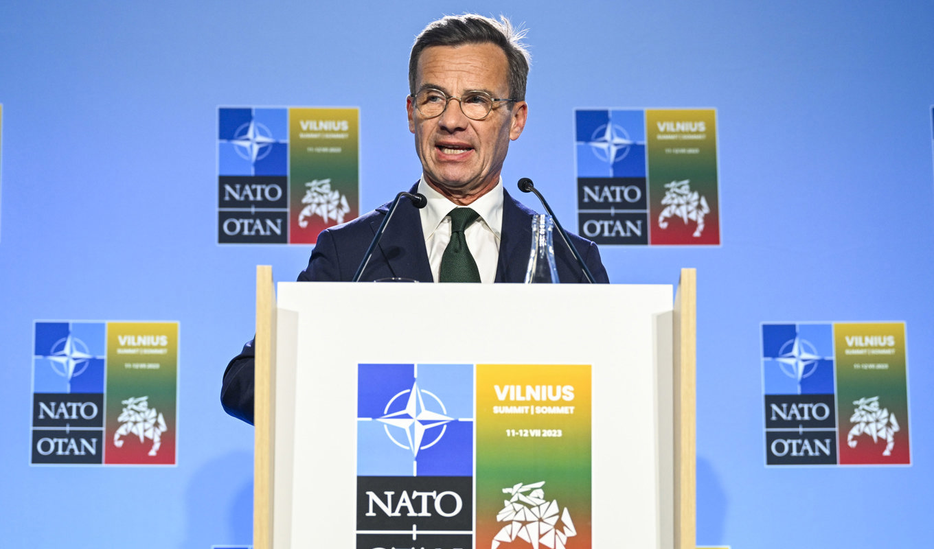 En glad statsminister Ulf Kristersson presenterade på måndagkvällen överenskommelsen med Turkiet. Arkivbild. Foto: Henrik Montgomery/TT