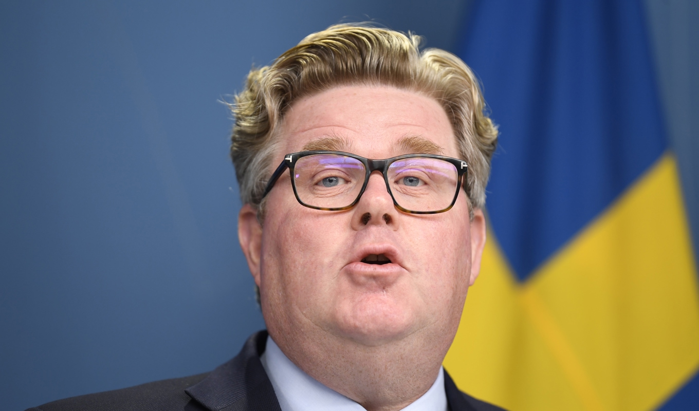Justitieminister Gunnar Strömmer (M) håller pressträff angående nytt regeringsuppdrag med anledning av säkerhetsläget. Foto: Oscar Olsson/TT