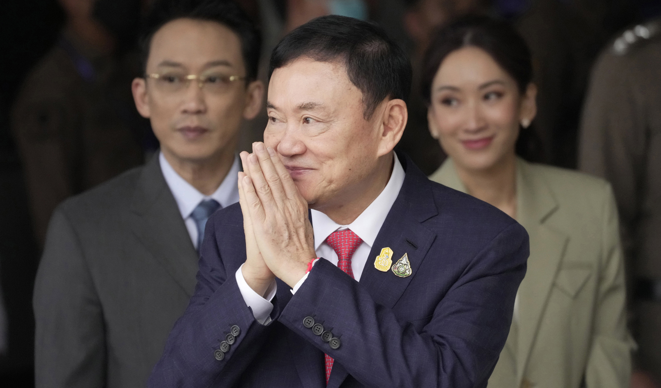Thaksin Shinawatra efter landningen på tisdagen. Foto: Sakchai Lalit/AP/TT