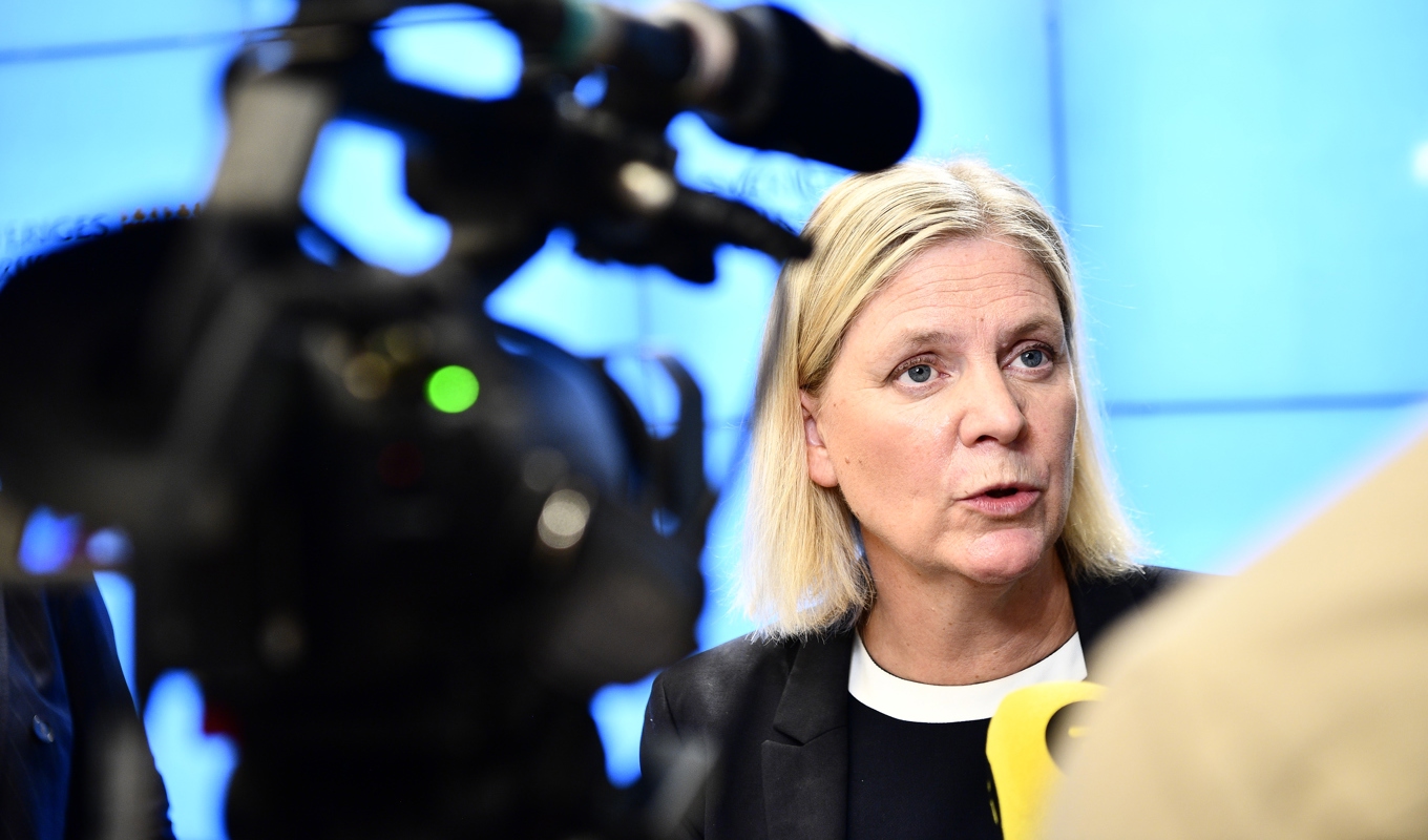 Socialdemokraternas partiledare Magdalena Andersson (S) kommenterar Danmarks lagförslag att förbjuda koranbränningar. Foto: Mikaela Landeström/TT