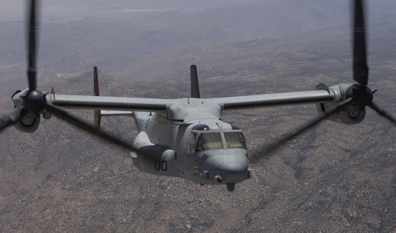 Osprey används av USA:s marinkår för att snabbt och smidigt kunna transportera soldater. Arkivbild. Foto: AP/TT