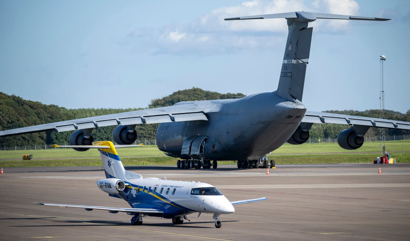 En C-5 Galaxy, ett av världens största transportplan landade på Malmö Airport på lördagen. Foto: Johan Nilsson/TT