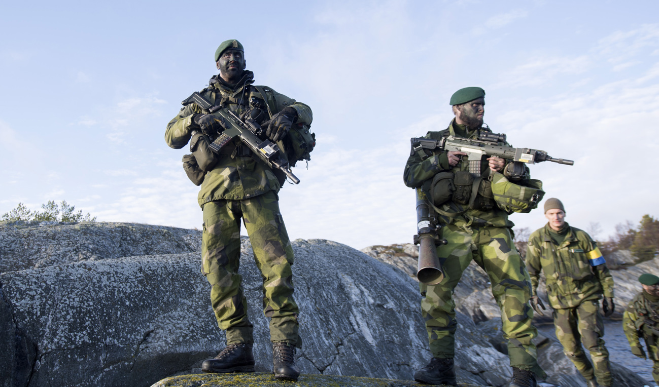 Soldater ur ett amfibieskyttekompaniet i samband med en tidigare övning. Arkivbild. Foto: Fredrik Sandberg/TT