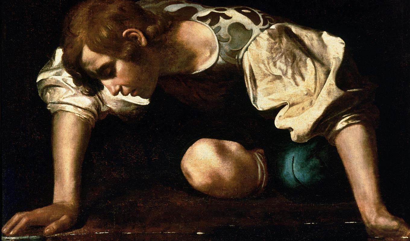 Orden som speglar sig i varandra i det självmedvetna jaget riskerar att förminska såväl språk som verklighet. ”Narcissus”, Caravaggio (1571–1610)