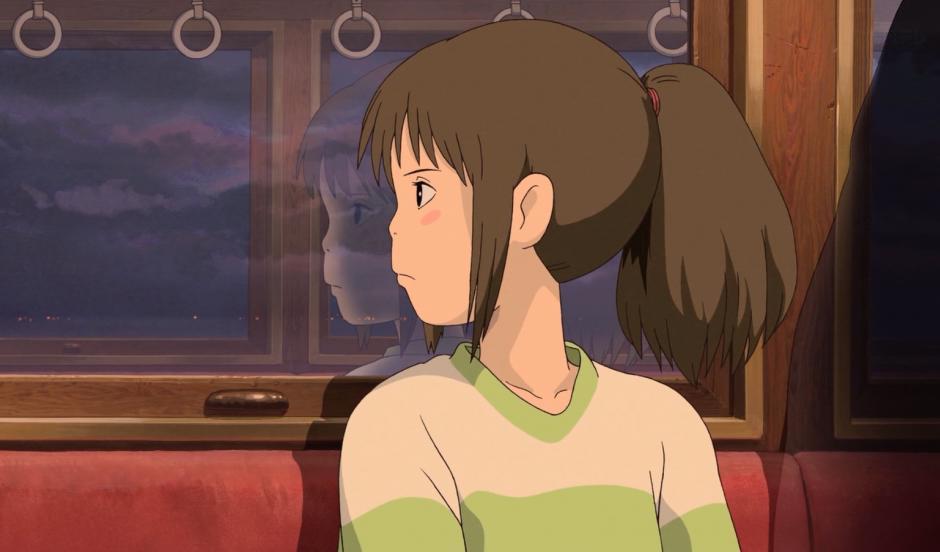 Från Spirited away från 2001. Scenen där protagonisten Chihiro befinner sig på ett tåg är ett exempel på det som på japanska betecknas som ”ma”: Scener som är avgörande utan att något stort sker. Foto: Studio Ghibli