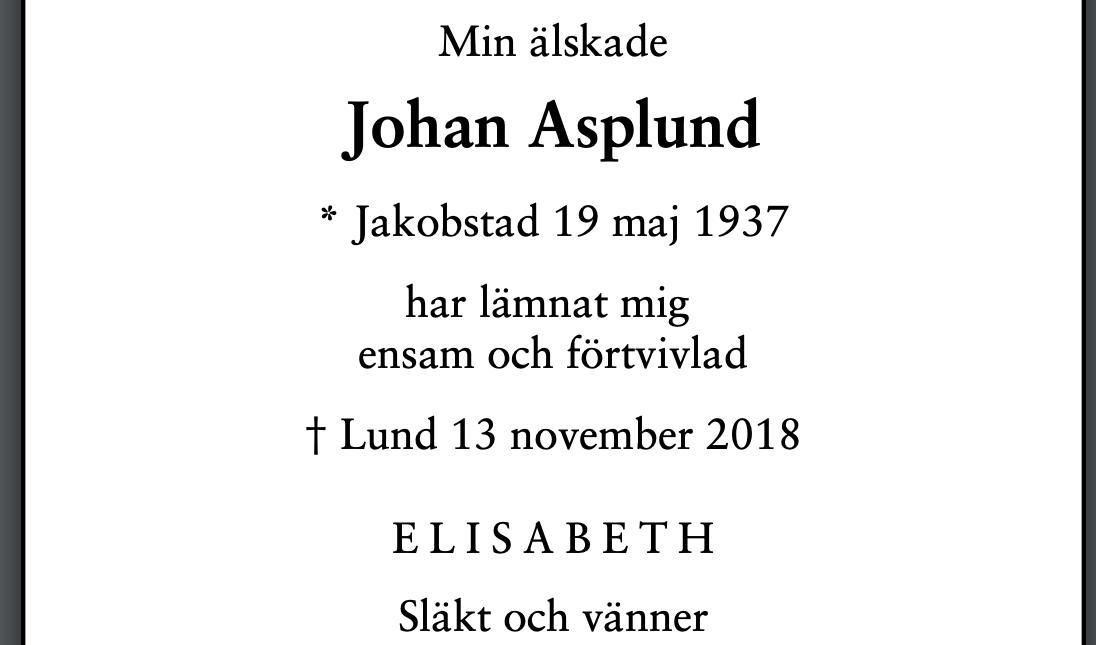 Det har inte lyckats redaktionen att hitta en bild på Johan Asplund som föreställer sociologen – en fastighetsmäklare, en ”Group Manager” och ett försvunnet barn, men ingen sociolog. Dödsannonsen bildar kanhända en ofrivillig relief till den publicerade texten.