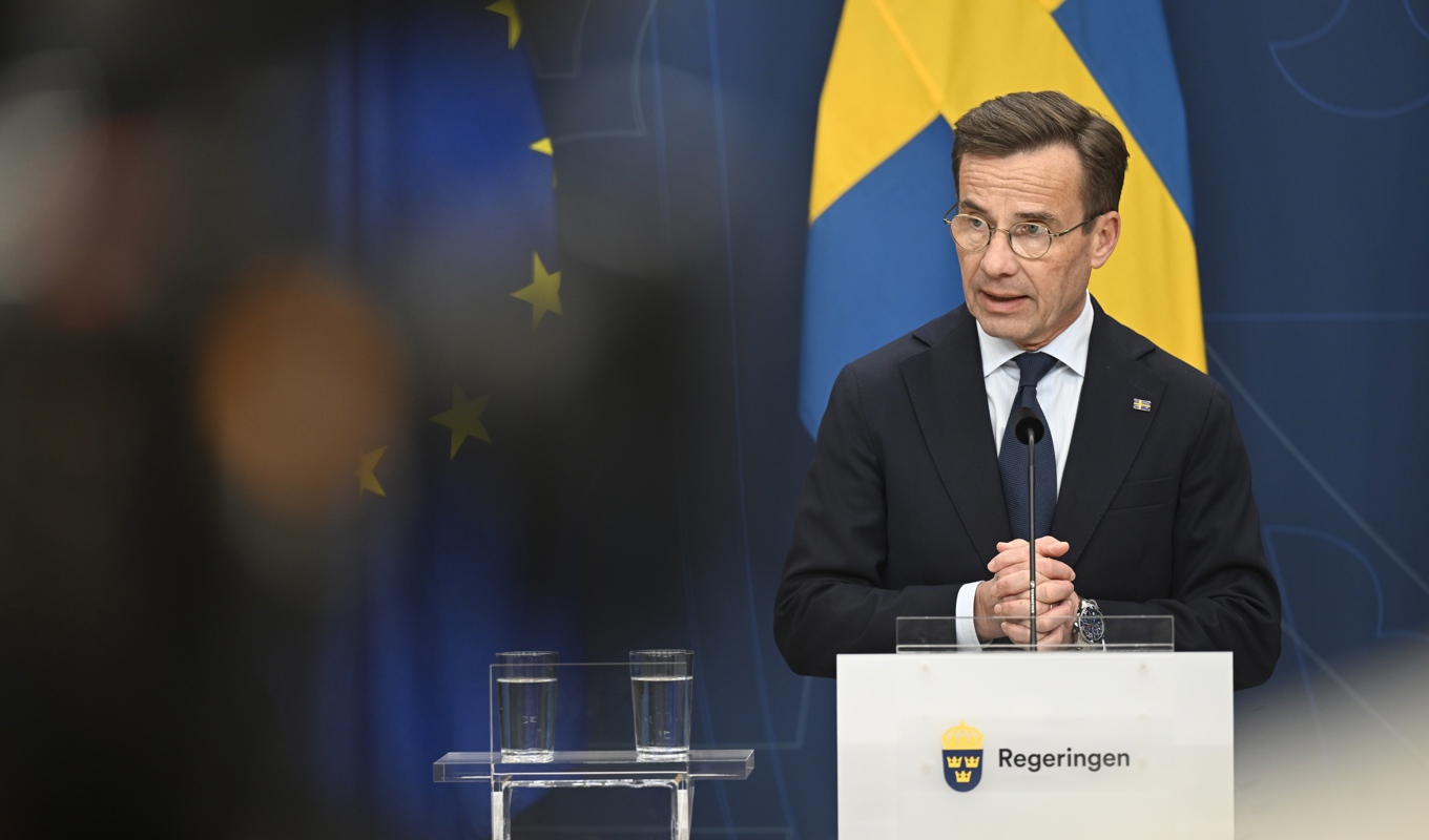 Pressträff med statsminister Ulf Kristersson (M) på Rosenbad med anledning av terrorattentatet i Bryssel. Foto: Fredrik Sandberg/TT