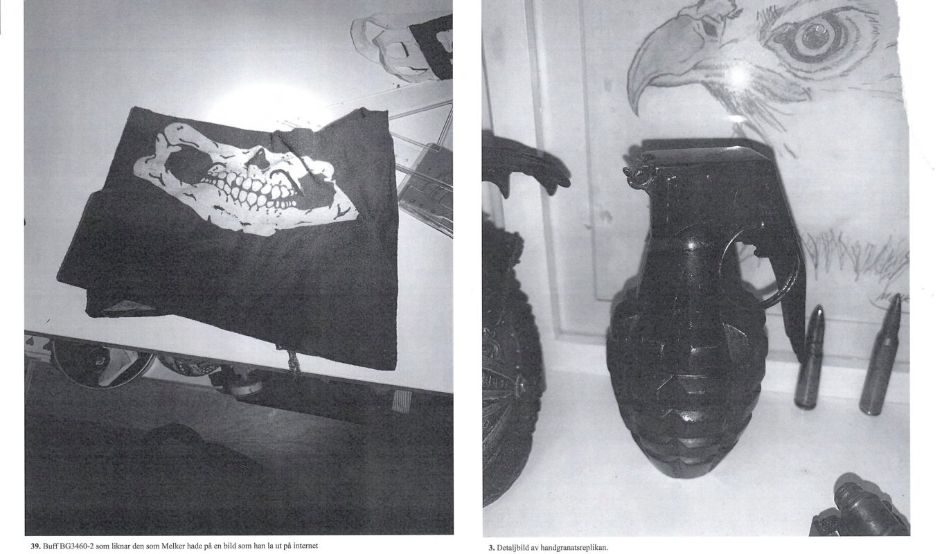 I den åtalade 16-åringens rum fanns bland annat flera knivar och föremål med nazistiska symboler. På måndagen meddelade Alingsås tingsrätt dom i målet. Foto: Polisens förundersökning