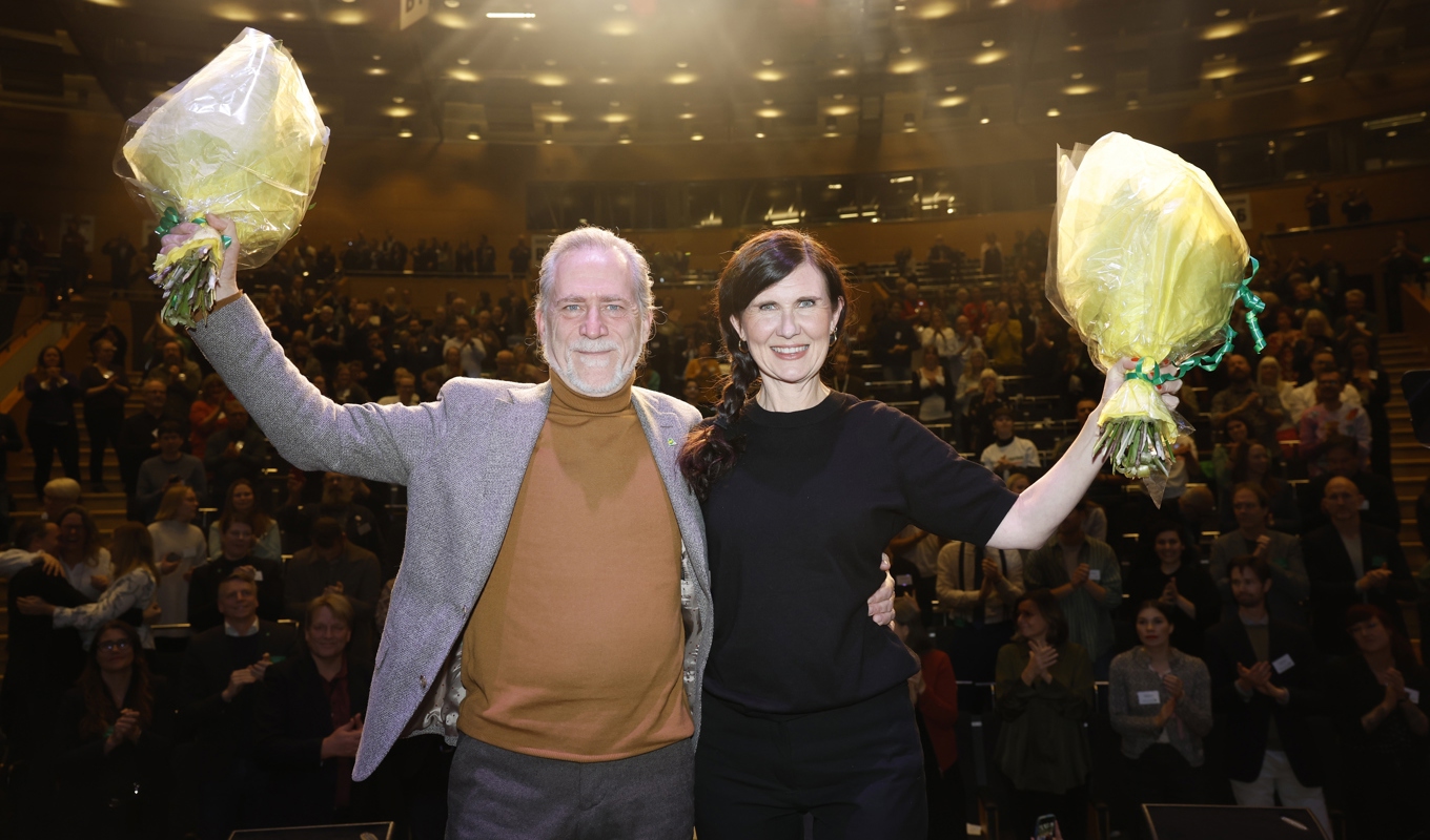 Språkrören Daniel Helldén och Märta Stenevi på Miljöpartiets kongress. Foto: Christine Olsson/TT
