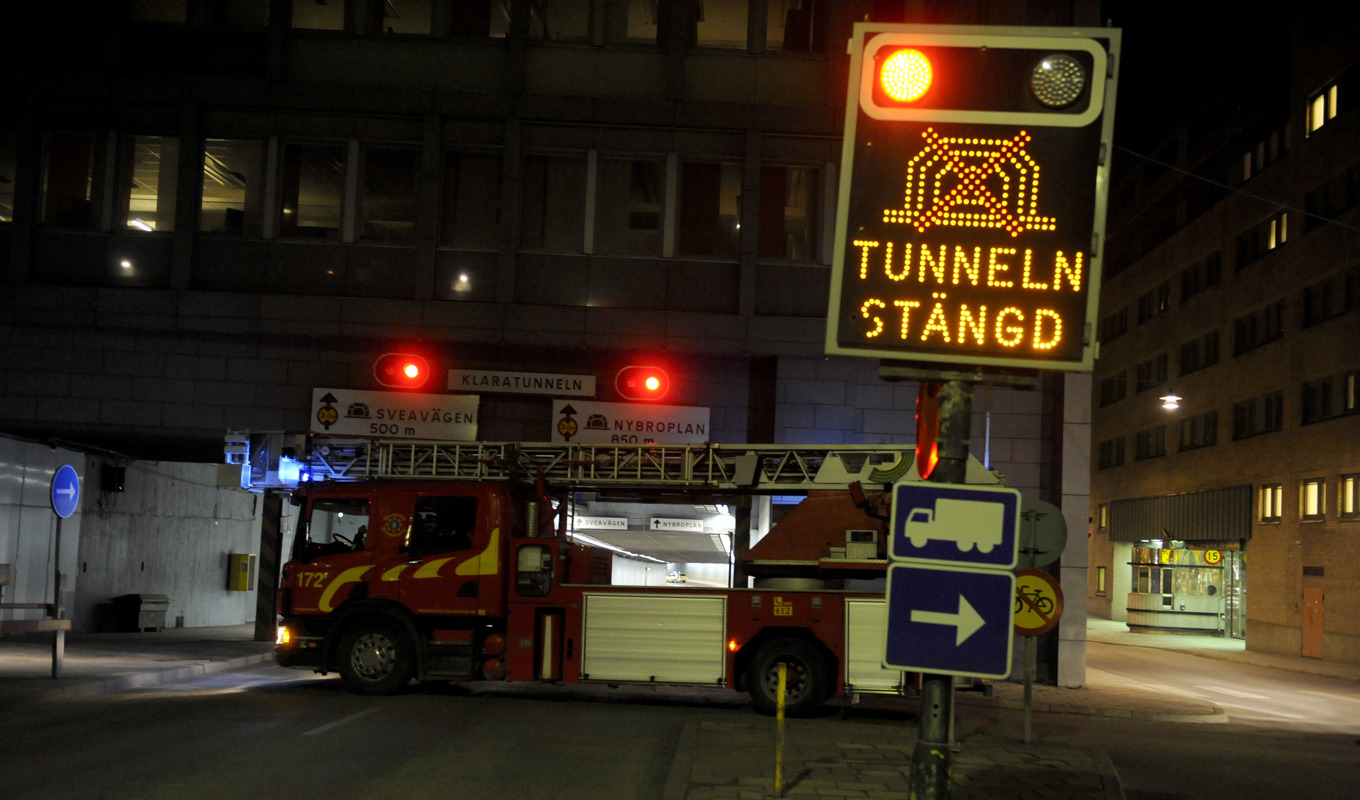 Klaratunneln i centrala Stockholm kan komma att vara stängd i flera dagar efter en trafikolycka på fredagsmorgonen. Arkivbild Foto: Bertil Ericson/TT