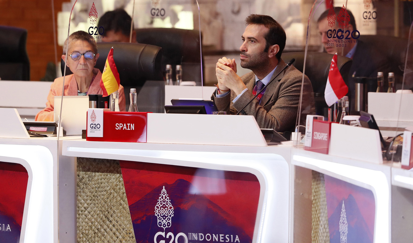Spaniens nya finansminister Carlos Cuerpo, fotograferad i samband med G20-ländernas finansministermöte på Bali 2022. Arkivbild Foto: Made Nagi/AP/TT