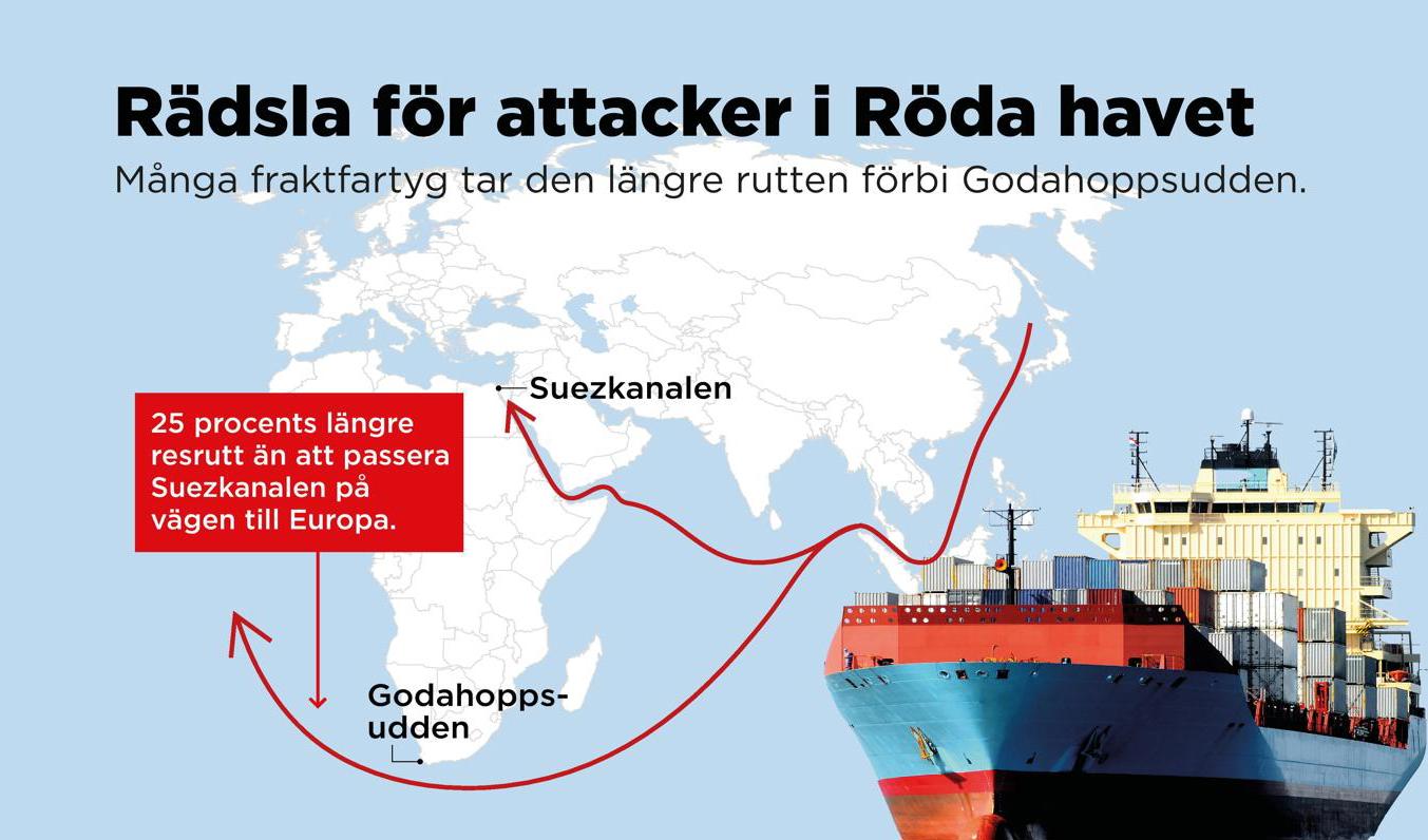 Många fraktfartyg tar den längre rutten förbi Godahoppsudden. Foto: Anna-Lena Lindqvist/TT