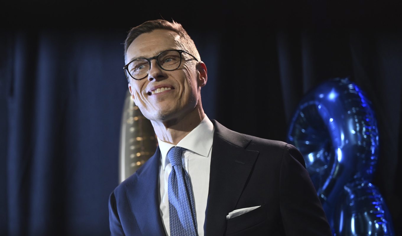 Alexander Stubb vid sin valvaka i Helsingfors på valkvällen. Foto: Emmi Korhonen/Lehtikuva via AP/TT