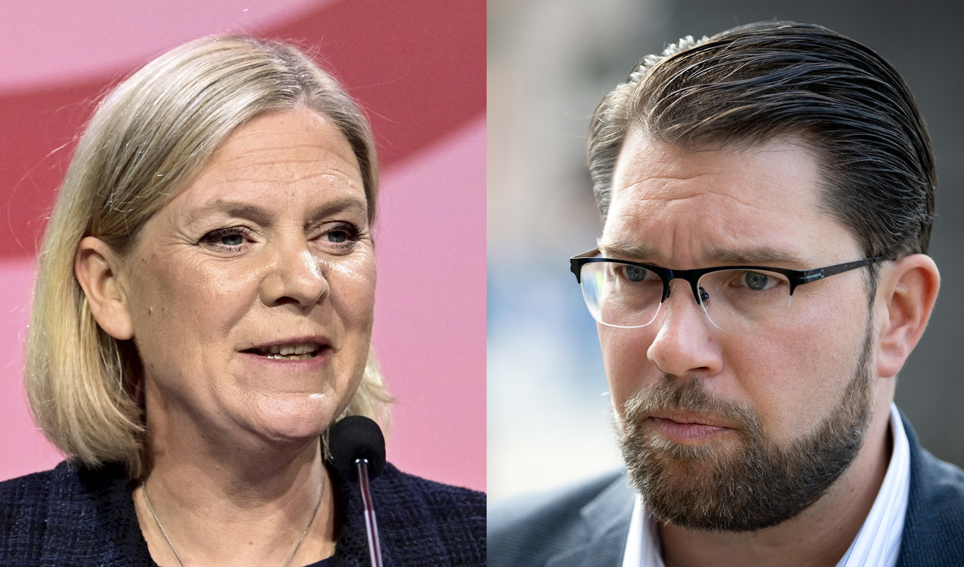 Magdalena Andersson (S) och Jimmie Åkesson (SD). Foto: Claudio Bresciani/TT och Johan Nilsson/TT