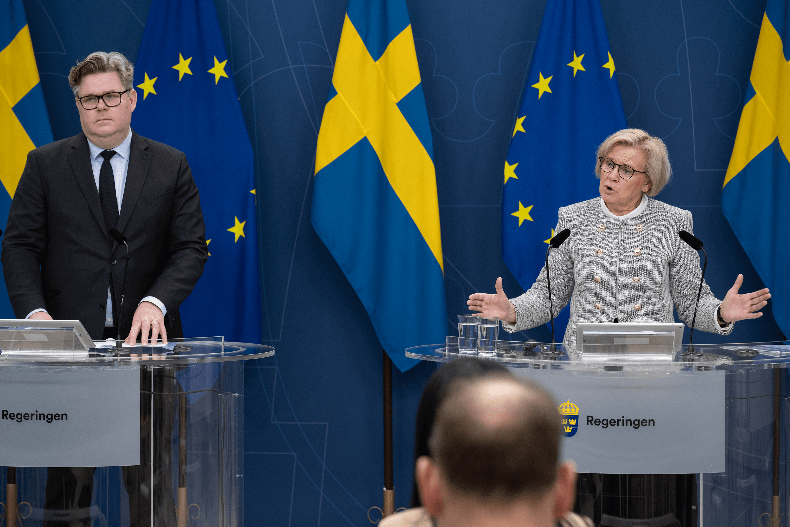 JustitieministerGunnar Strömmer (M) och rikspolischef Petra Lundh. Foto: Roger Sahlström.