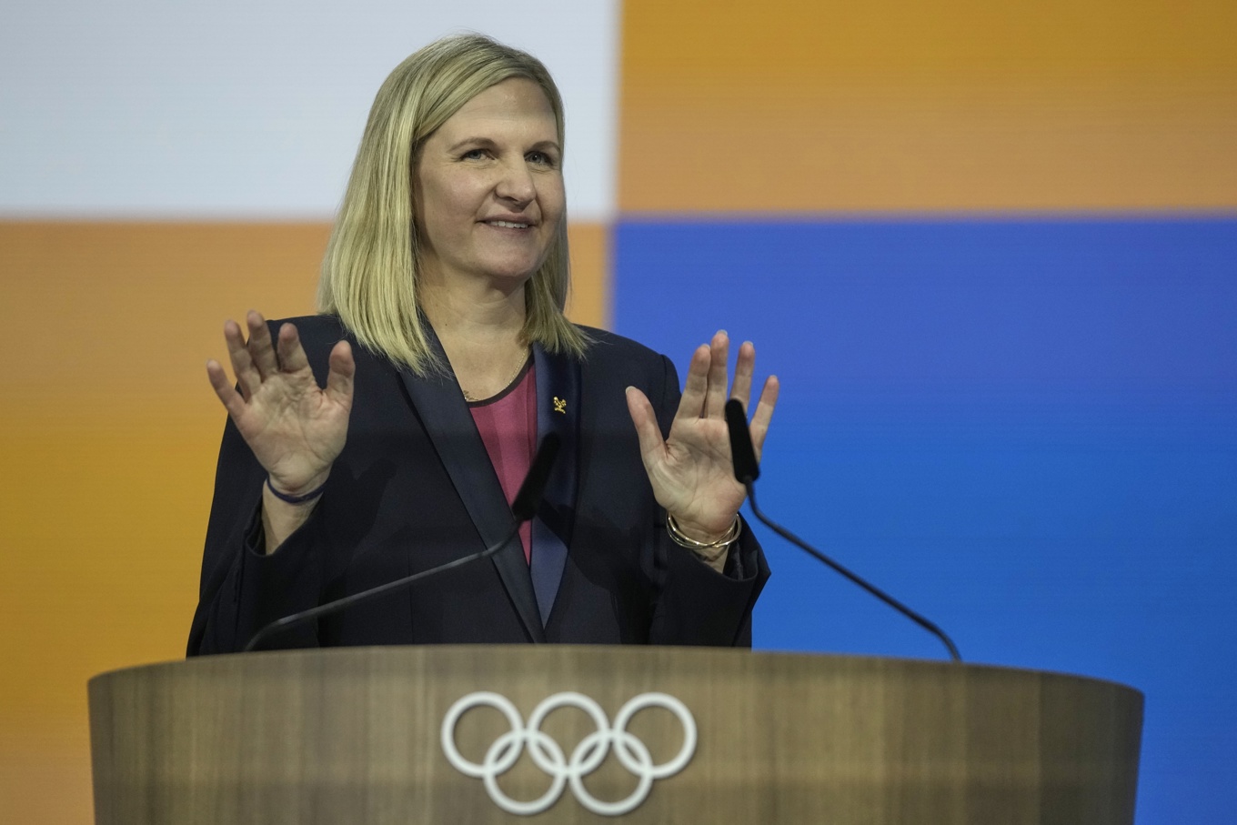 Kirsty Coventry när hon under torsdagen valdes till ny ordförande i Internationella olympiska kommittén. Foto: Thanassis Stavrakis/AP/TT
