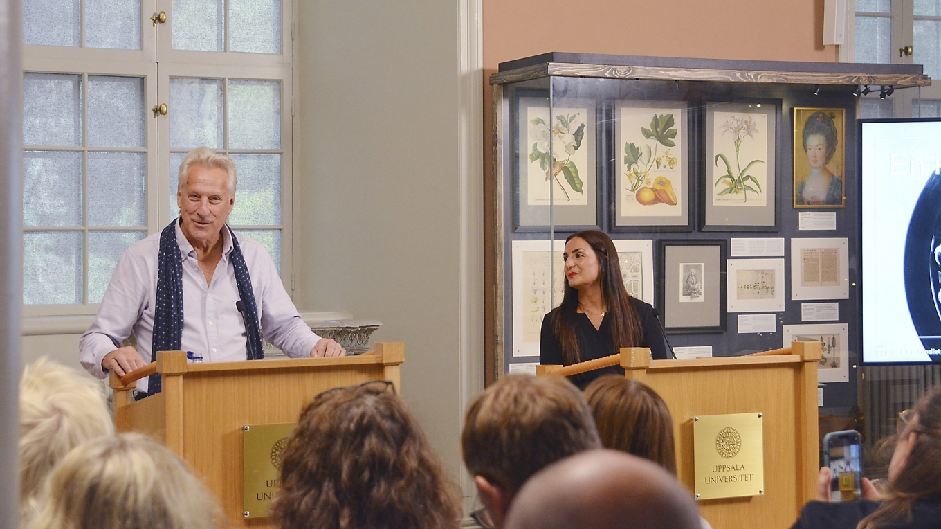 Kulturminister Parisa Liljestrand och ordförande för kommittén Lars Trägårdh vid presentationen av ”En kulturkanon för Sverige”. Foto: Elin Rappe/Regeringskansliet