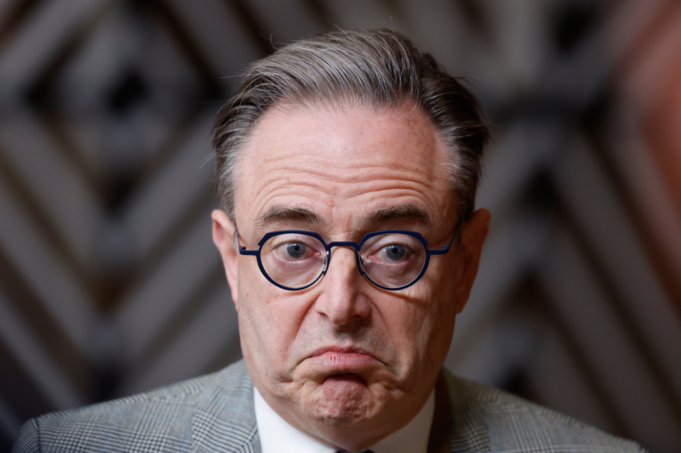 Belgiens premiärminister Bart De Wever, fotograferad vid ankomsten till torsdagens EU-toppmöte i Bryssel. Foto: Geert Vanden Wijngaert/AP/TT