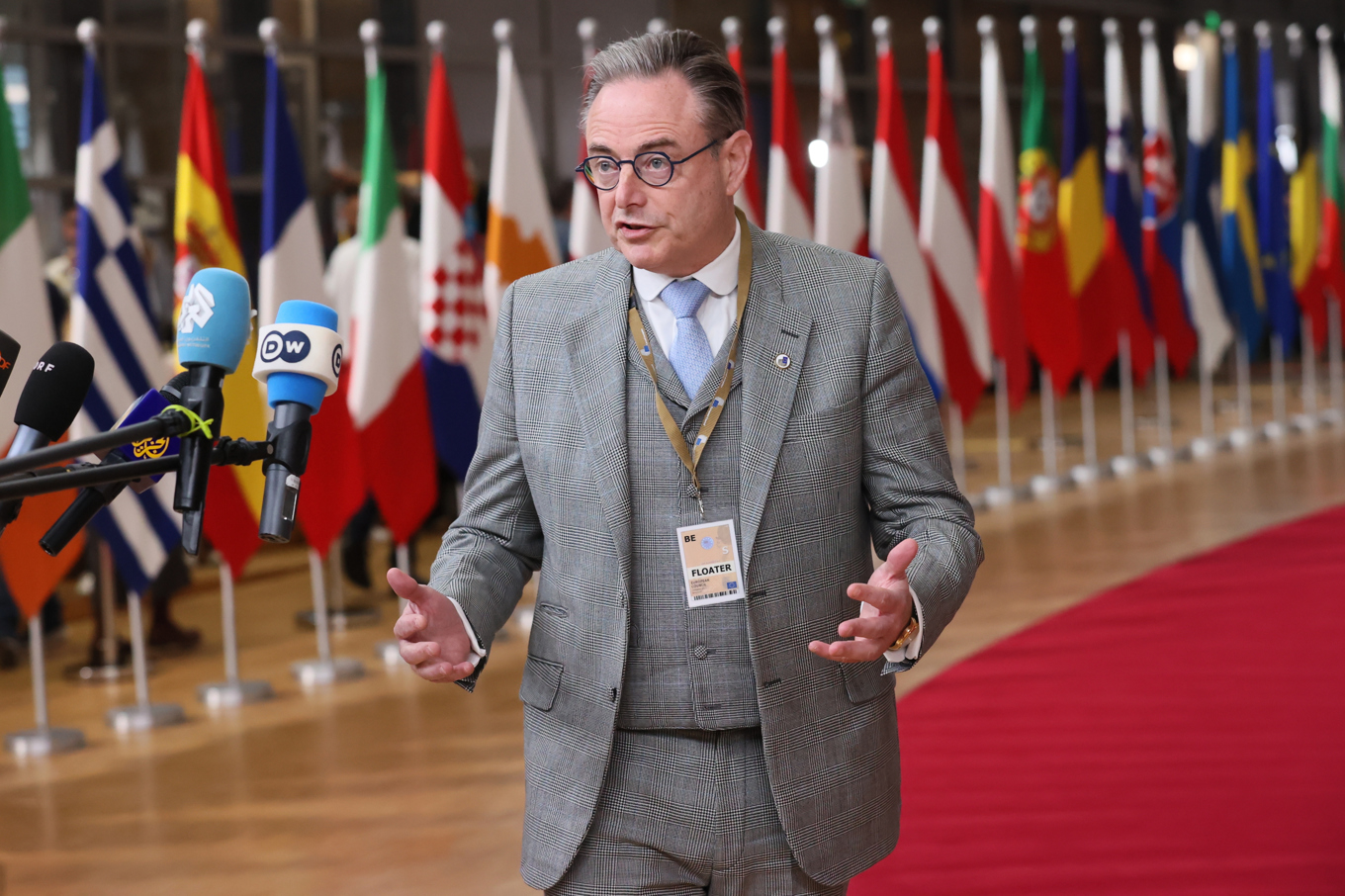 Belgiens premiärminister Bart De Wever på EU-toppmötet i Bryssel. Foto: Francois Walschaerts/AP/TT