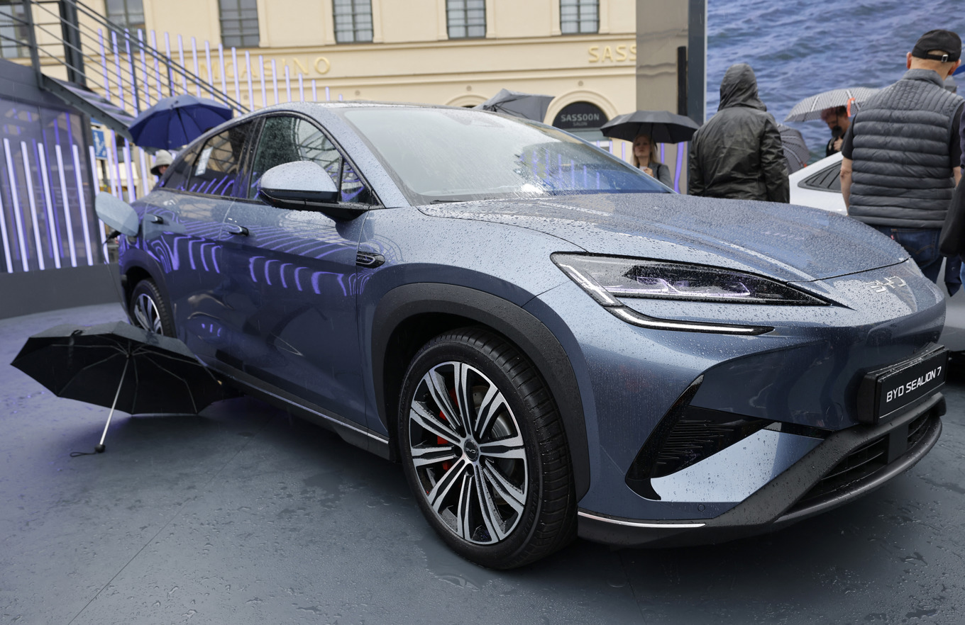 En Sealion 7-bil från kinesiska BYD. Foto: Alexandra Beier/AFP via Getty Images