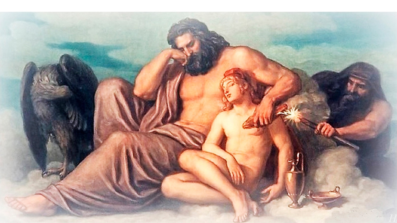 Prometheus stjäl elden från Zeus för att ge den till människorna. Målning av Christian Griepenkerl (1839–1916). Foto: Public Domain