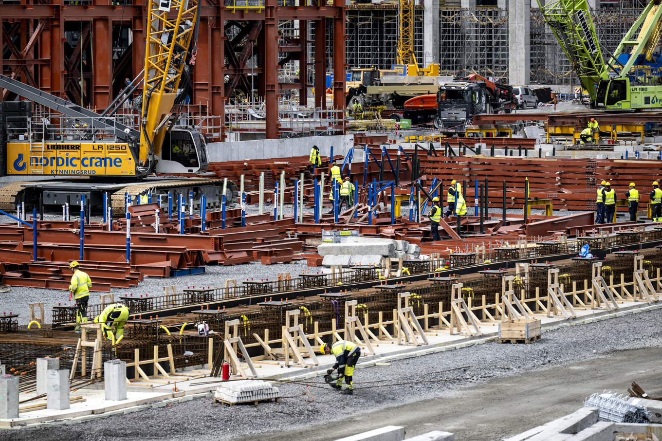 Bygget av Stegras stålverk för framställning av "grönt stål" pågår i Boden. Bild från i juni. Foto: Pontus Lundahl/TT