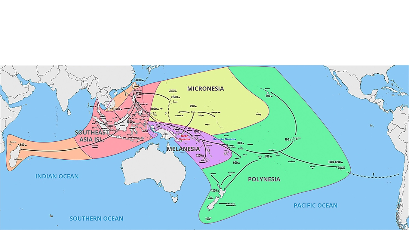 Karta över de austronesiska språkens expansion från Taiwan.
Foto: Pavljenko/CC BY-SA 4.0