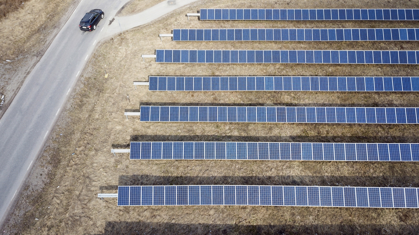 Solceller på rad i en anläggning i Morgongåva i Uppsala län. Foto: Fredrik Sandberg/TT