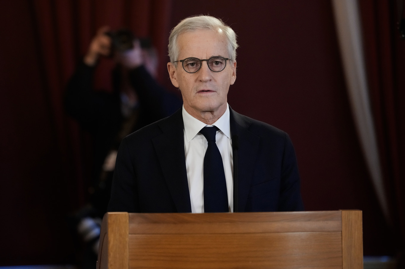 Norges statsminister Jonas Gahr Støre under onsdagens presskonferens. Foto: Ole Berg-Rusten/NTB/TT