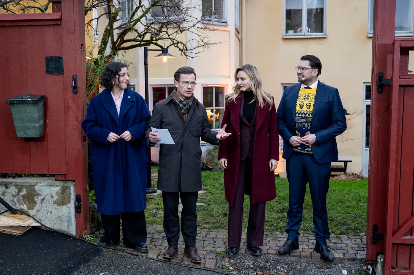 Simona Mohamsson (L), Ulf Kristersson (M), Ebba Busch (KD) och Jimmie Åkesson (SD). Foto: Christine Olsson/TT