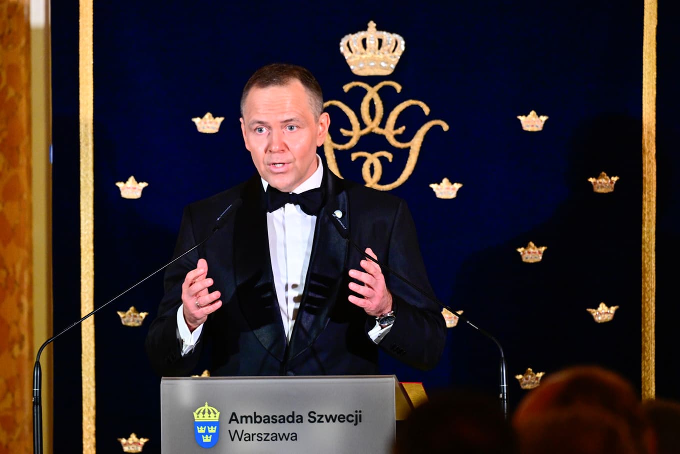 Polens president Karol Nawrocki på Warszawa slott under en middag med det svenska kungaparet på onsdagen. Foto: Jonas Ekströmer/TT