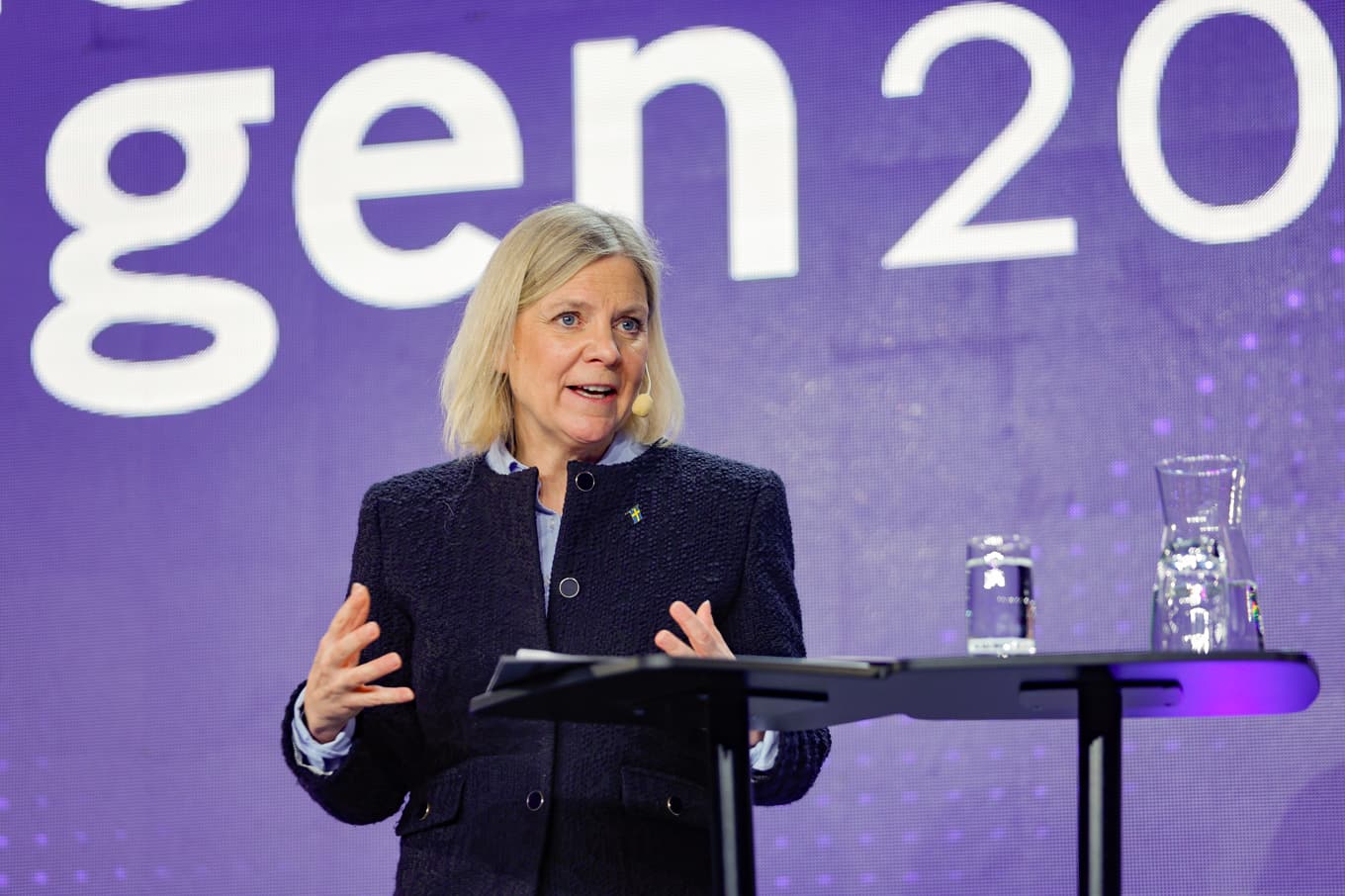 Socialdemokraternas partiledare Magdalena Andersson (S) talar på Industridagen i Sundsvall. Foto: Mats Andersson/TT