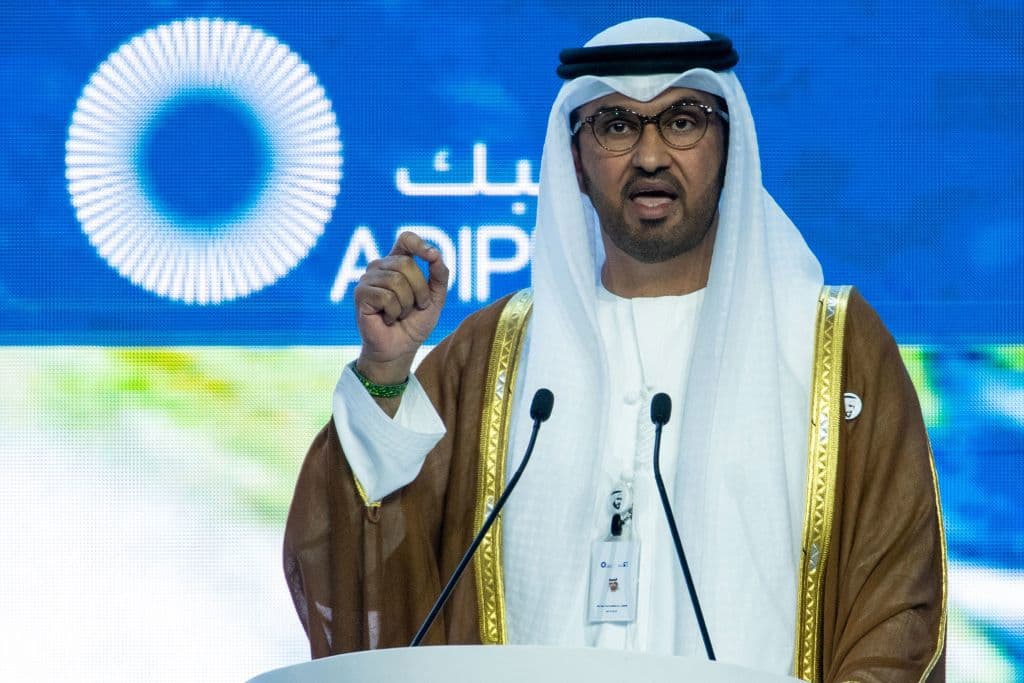 Sultan Ahmed al-Jaber säger att landets dörrar står öppna för globala samtal kring det globala energisystemet. Foto: Ryan Lim/AFP via Getty Images