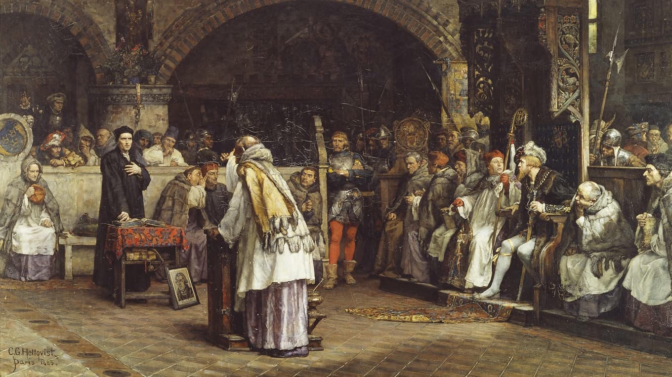 Under Gustav Vasa ålades kyrkan att genom sitt prästerskap noga hålla reda på befolkningen. Målning av Carl Gustaf Hellqvist, 1883. Foto: Wikimedia Commons