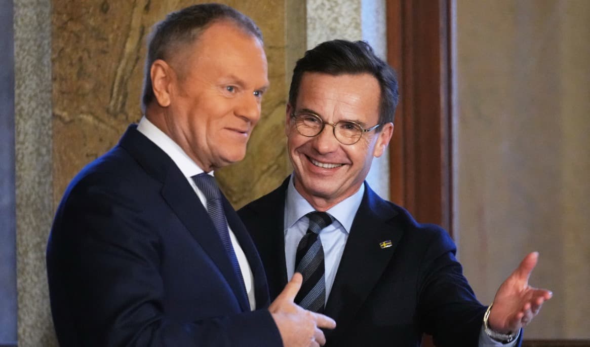 Polens premiärminister Donald Tusk och statsminister Ulf Kristersson. Arkivbild Foto: Sergei Grits/AP/TT