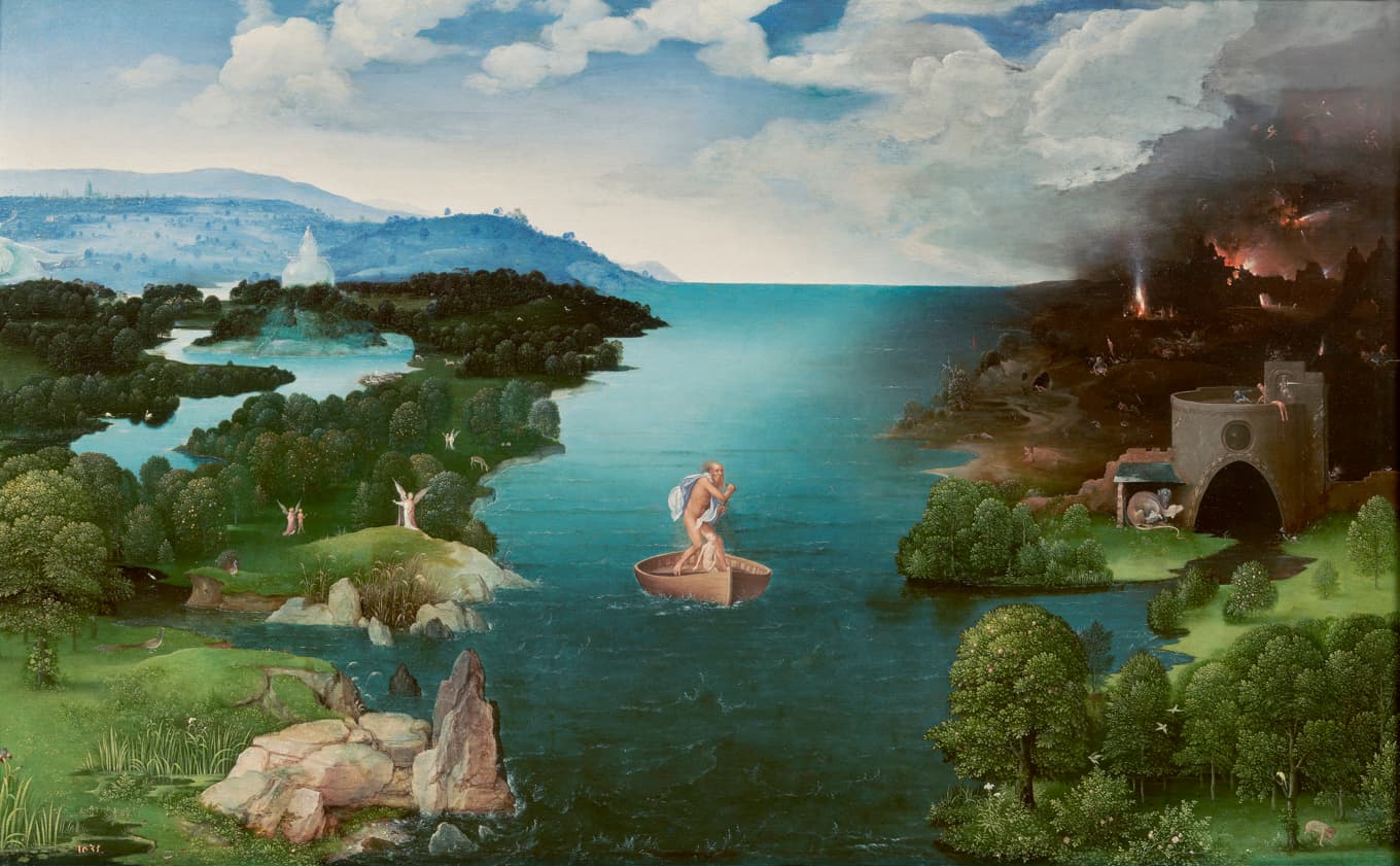 Floden Styx utgör gränsen mellan de levande och de döda i grekisk mytologi. Målning av Joachim Patinir (cirka 1480–1524). Foto: Museo del Prado/Wikimedia Commons