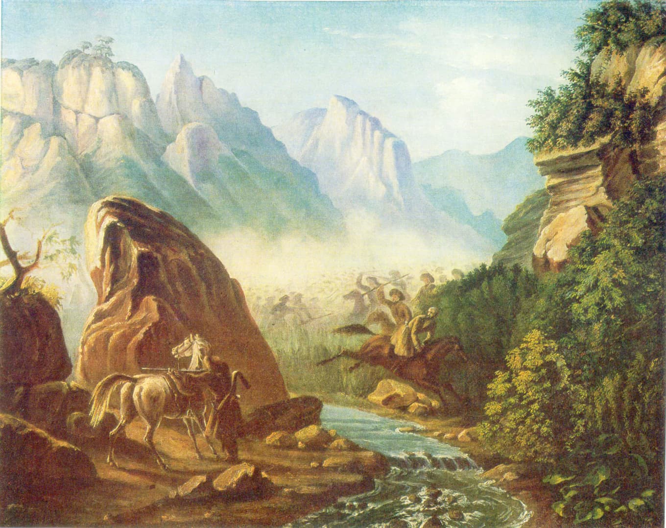 Lermontov ägnade sig också
åt akvarellmålning. ”Drabbning
i Dagestan” (1840).